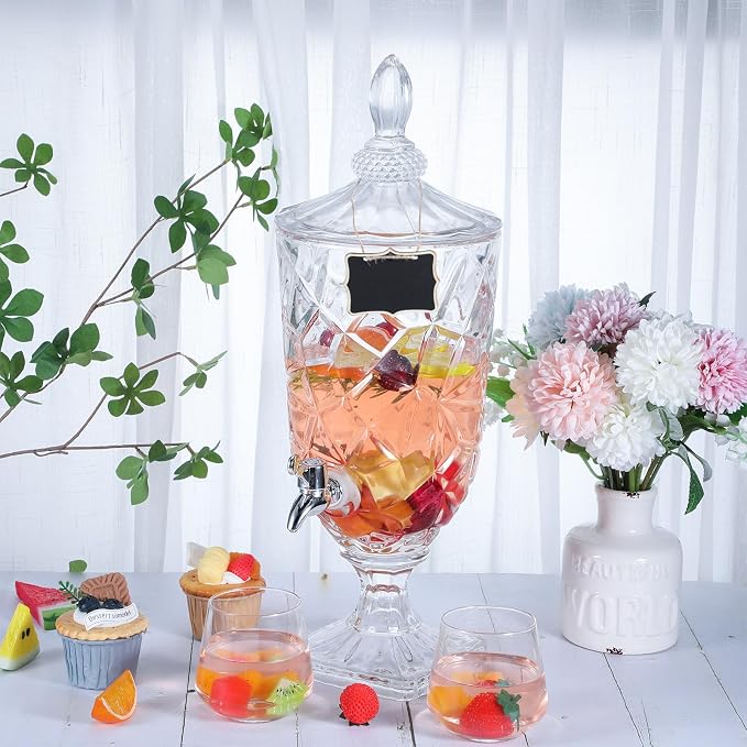 Zhehao 2 Pcs Drink Dispensers for Parties 0.8 Gallon Glass Beverage Dispenser - Image 3