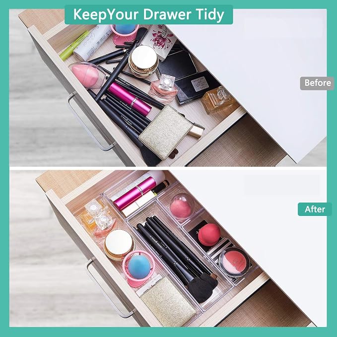 DCA 6 Pack Clear Drawer Organizer, Acrylic Drawer Storage Trays, Storage Bins - Image 2