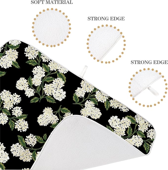 Black Dish Drying Mat 18x24 Inch Green Vintage Floral Hydrangea Flower Drying - Image 3