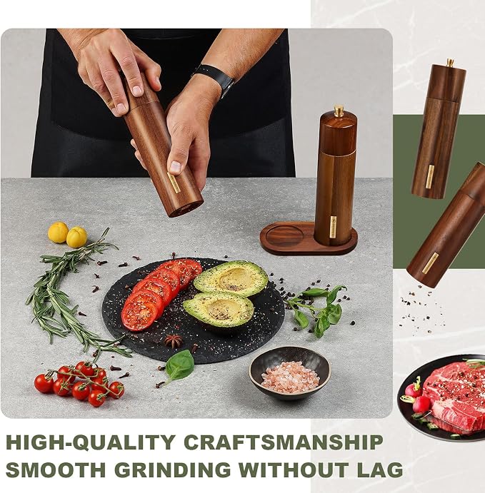 Wooden Salt and Pepper Grinder Set 8 Inch Manual Salt and Pepper Mill - Image 3