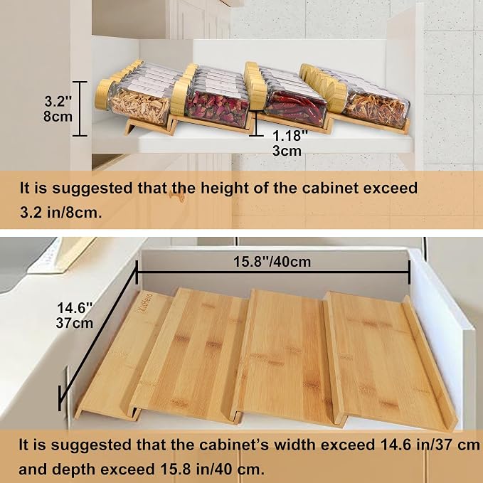 Spice Drawer Organizer with 35 Bamboo-lidded Spice Jars, 216 Labels, 25 - Image 2
