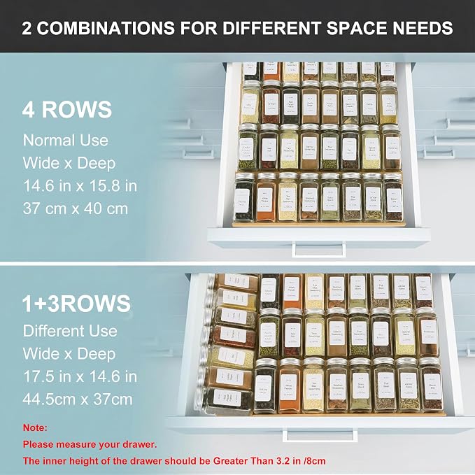 Spice Drawer Organizer with 35 Spice Jars, 216 Labels, 25 Non-slip Rubber - Image 7