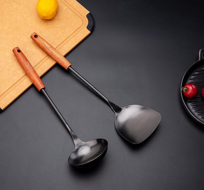 FJNATINH Spatula & Ladle Wok Tool Set, 14.2-15 inches Wok Utensils, Stainless - Image 4