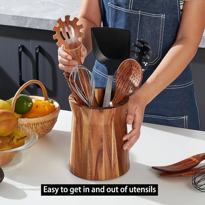 Wooden Utensil Holder for Countertop, 360° Rotating Kitchen Utensil Holder - Image 6