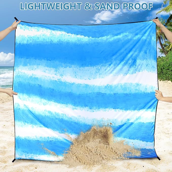 WIWIGO Beach Blanket Waterproof Sandproof Beach Mat 79" X 83"/10'x9'for 2-8 - Image 4