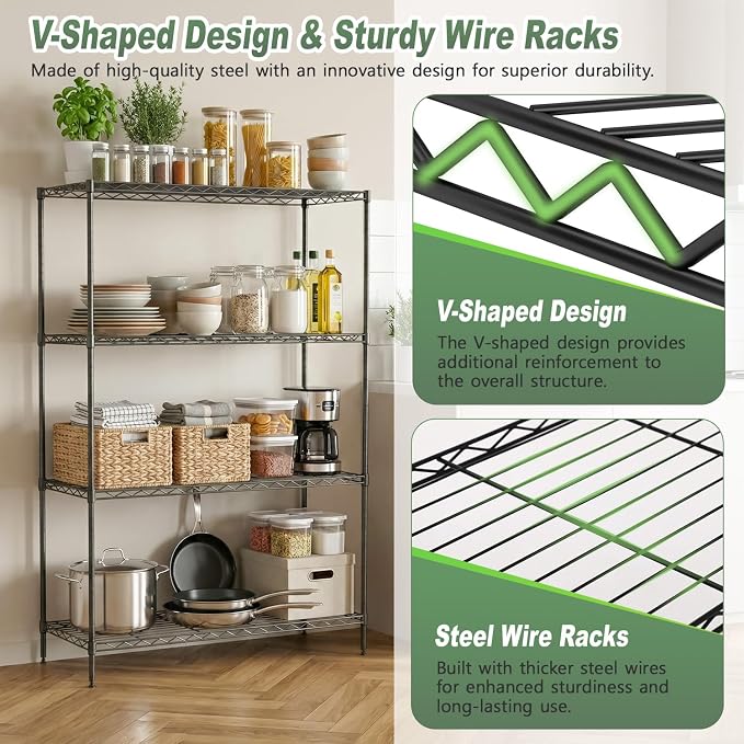 BestOffice 4-Tier Wire Shelving Unit, 1000 LBS Heavy Duty Metal Storage Shelves - Image 5
