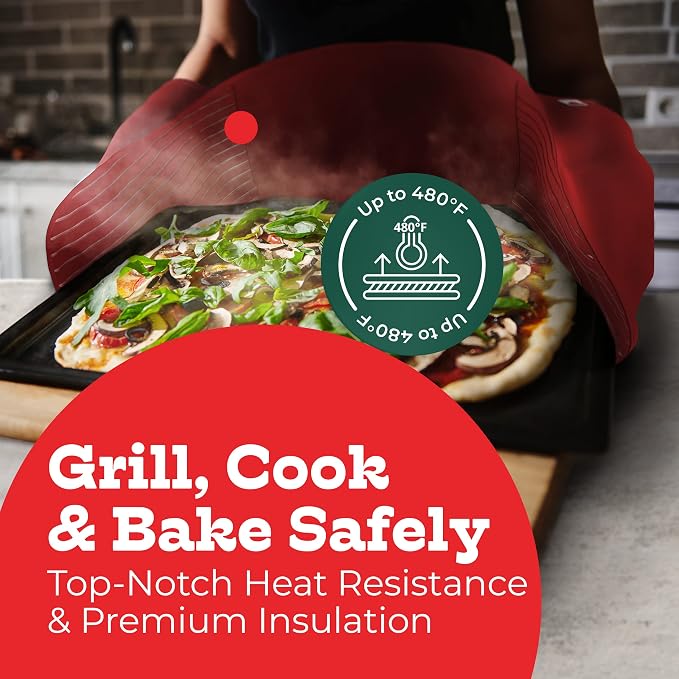 Red Double Oven Mitt Kitchen Protection - Image 2