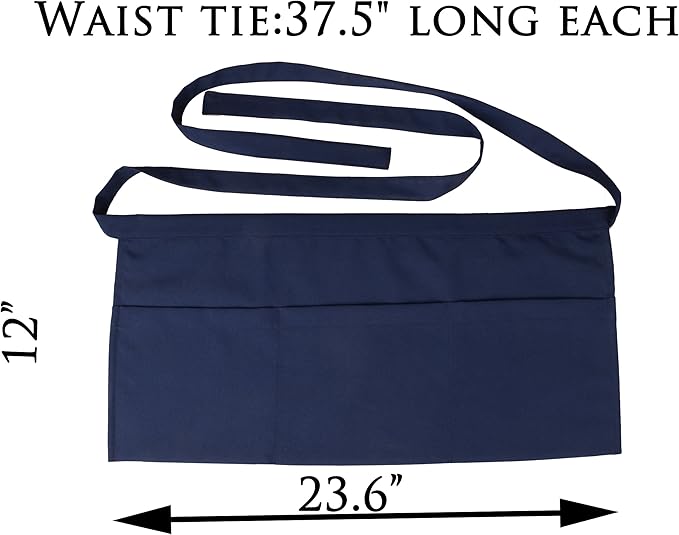 Resist water 3 big Pockets Waist Server Apron Kitchen Restaurant Unisex Half - Image 2
