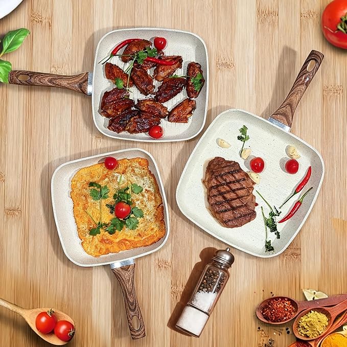 NEWBULIG 3-Piece Nonstick Grill Pan Set, Square Griddle Pans - Image 7
