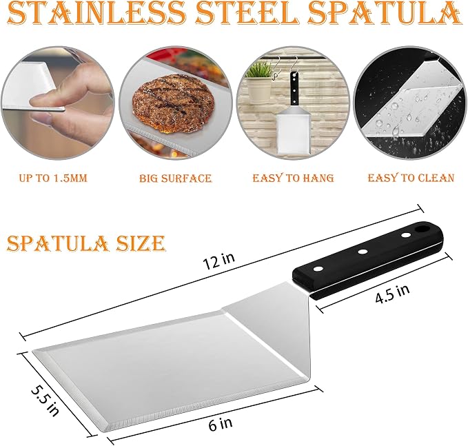 HaSteeL Metal Spatula Set, Heavy Duty Stainless Steel Large Griddle Spatula - Image 2