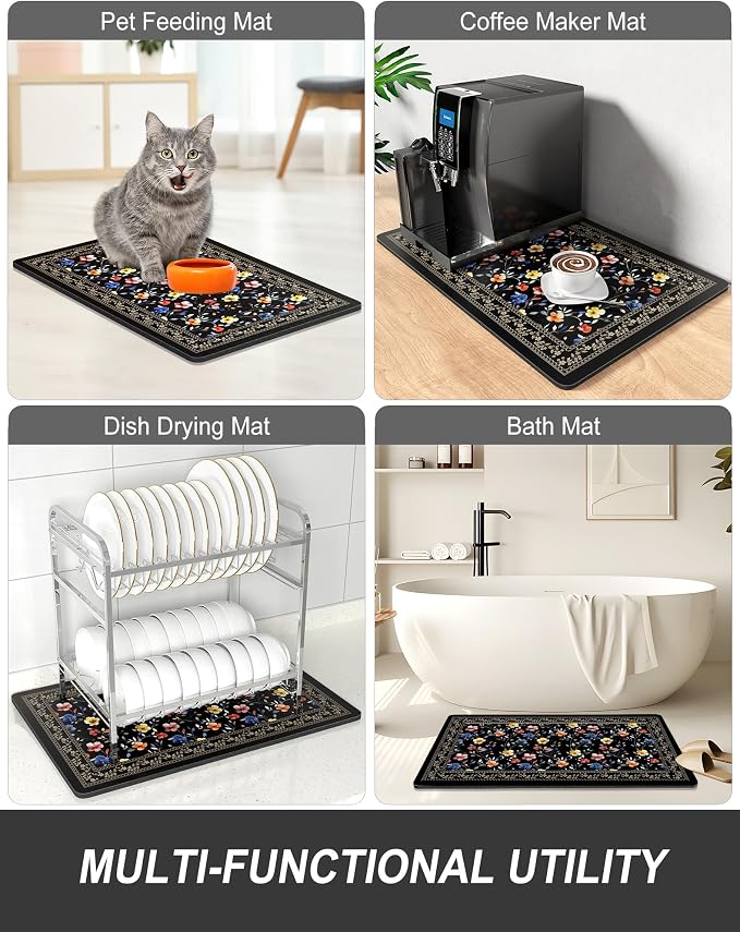 Rnivvi Dish Drying Mat for Kitchen Counter, 12 x 19" Cute Flower Theme Super - Image 7