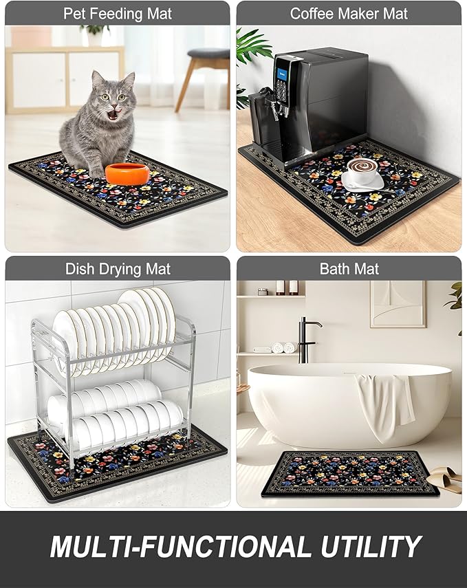Rnivvi Dish Drying Mat for Kitchen Counter, XL 15 x 24" Cute Flower Theme Super - Image 7