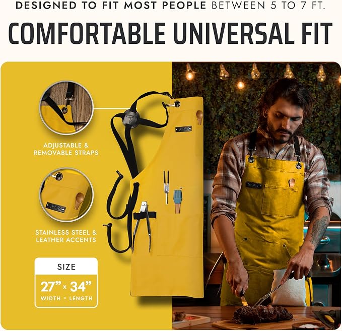 Asaya Chef and BBQ Apron with Bottle Opener and Hand Towel - 10oz Cotton Canvas - Image 5