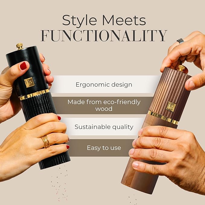 Wooden Salt and Pepper Grinder Set – Refillable Manual Salt and Pepper Mills - Image 6