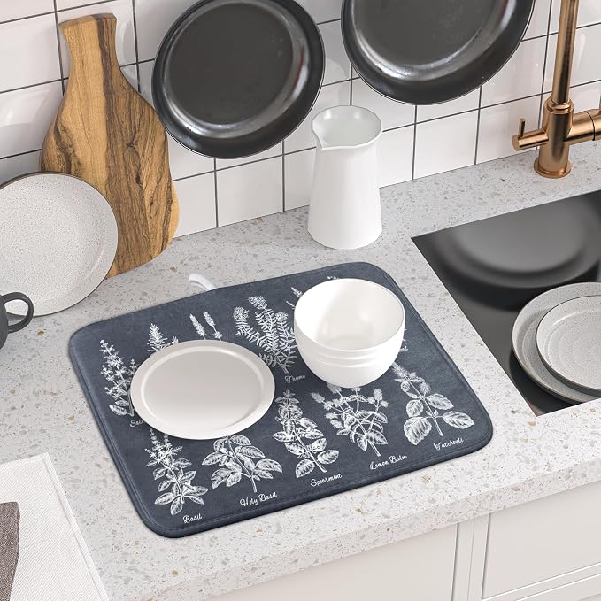 Flower Herbs Dish Drying Mat Wild Plant Dish Rack Mat - Image 6