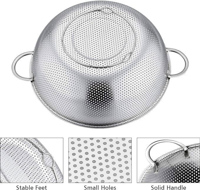 P&P CHEF Colander Set of 3, Stainless Steel Micro-Perforated Colanders Strainers - Image 3