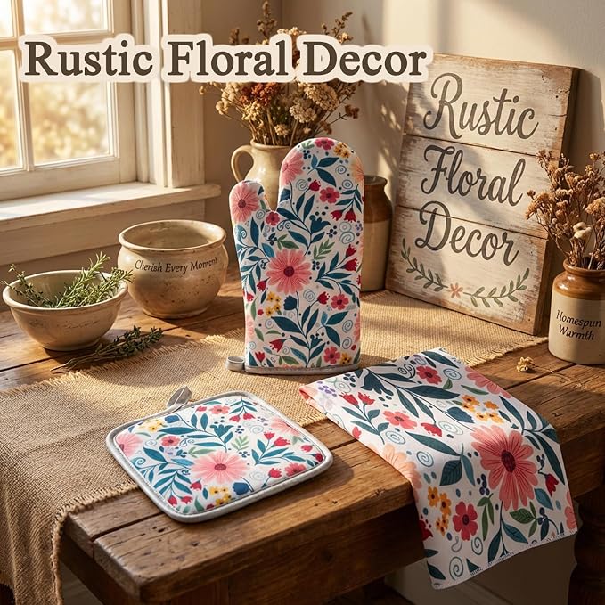 3 Piece Kitchen Towels and Oven Mitts Sets, Absorbent Microfiber Dish Towel - Image 4