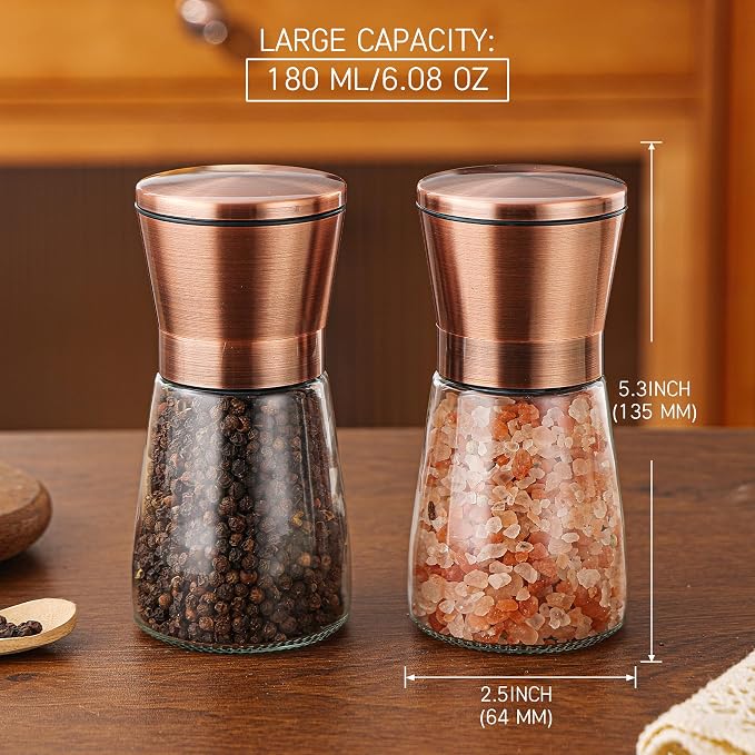 DAVIMADE Short Copper Salt and Pepper Grinder Set of 2，Refillable Adjustable - Image 3
