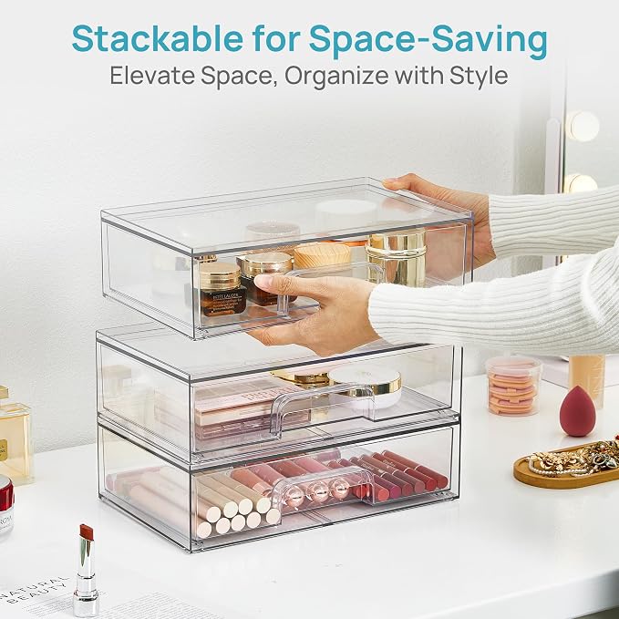 Vtopmart 12.1''W Clear Stackable Storage Drawers, 4 Pack Acrylic Plastic - Image 5