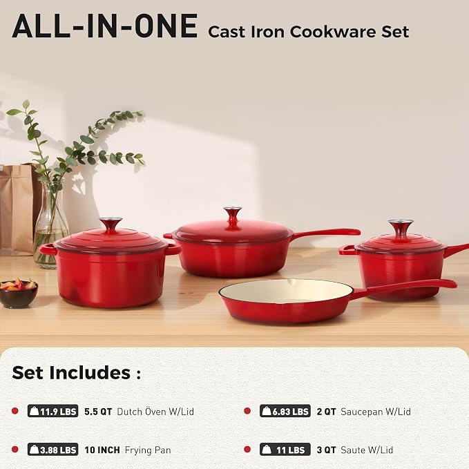 DishDelight Enameled Cast Iron Cookware Set, 7 Piece Induction Dutch Oven Set - Image 2