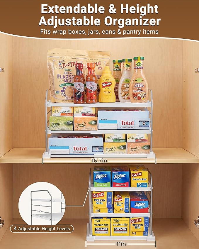 EVERIE Extendable 3-Tier Kitchen Cabinet & Pantry Organizer - Image 3