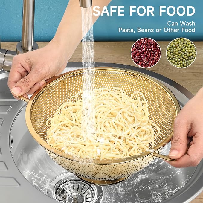 Gold Strainer for Kitchen, Stainless Steel Colander - Image 4