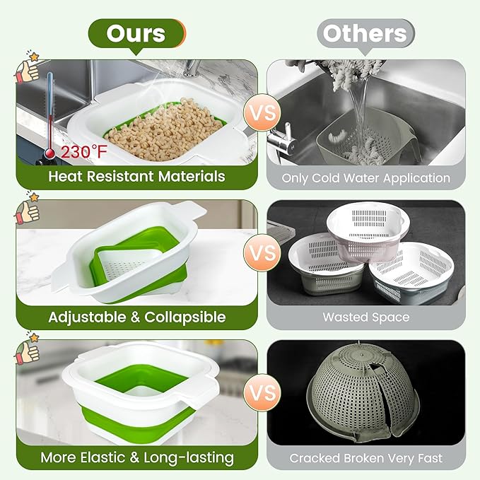Collapsible Colander Set with Strainer Bowl, 2 in 1 Fruit Washing Basket with - Image 5