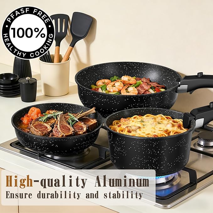Umite Chef 21Pcs Pots and Pans Set Non Stick, Nonstick Cookware Sets Detachable - Image 3