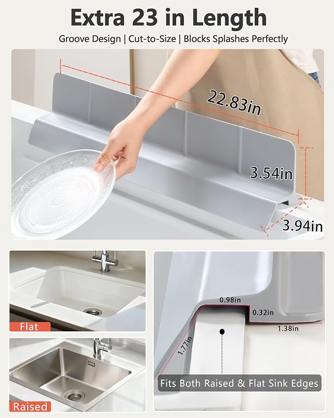 Kitchen Sink Splash Guard 23" 18" 30" Self-Draining Silicone Water Guard - Image 4