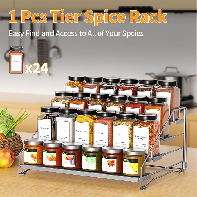 BOIVSHI 4 Tier Spice Rack for Cabinet, Spice Rack Organizer, Depth Adjustable - Image 5