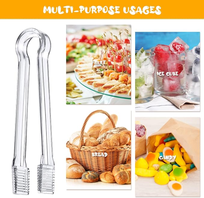 Nuogo 48 Pcs Plastic Buffet Serving Tongs 6.3 Inch One-off Clear Kitchen Tongs - Image 4