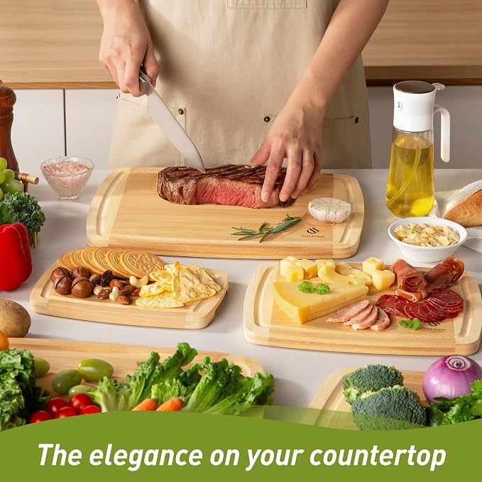Bamboo Cutting Board Set Non Slip Feet Over Sink Eating Grilling Biard Cutboard - Image 7