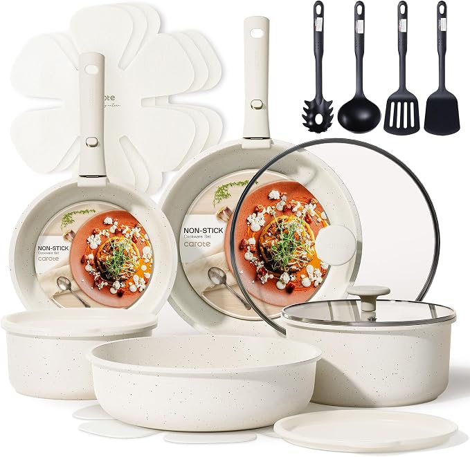 CAROTE 19pcs Pots and Pans Set, Nonstick Cookware Set Detachable Handle by CAROTE