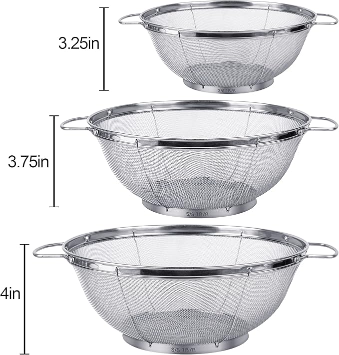3 Pack 18/8 Stainless Steel Colander Sieves, Mesh Strainer Net Baskets - Image 5