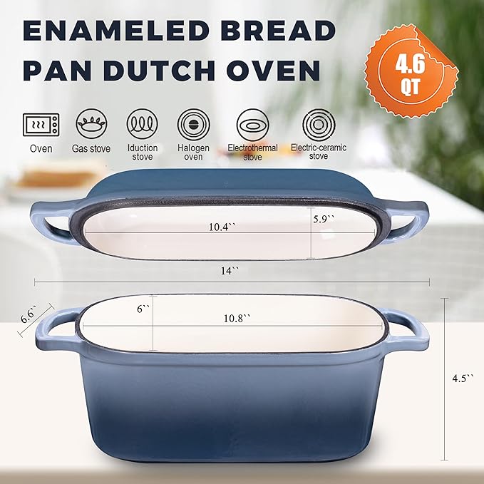 4.6 Quart Dutch Oven for Sourdough Bread Baking, Combo Oval Enameled Cast Iron - Image 2
