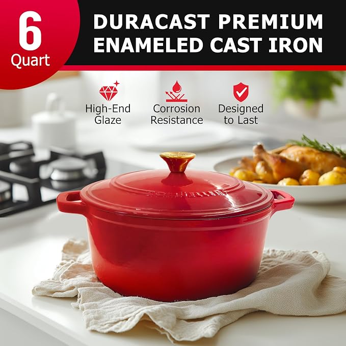 Mueller 6qt Enameled Cast Iron Dutch Oven, Heavy-Duty Casserole and Braiser Pan - Image 2