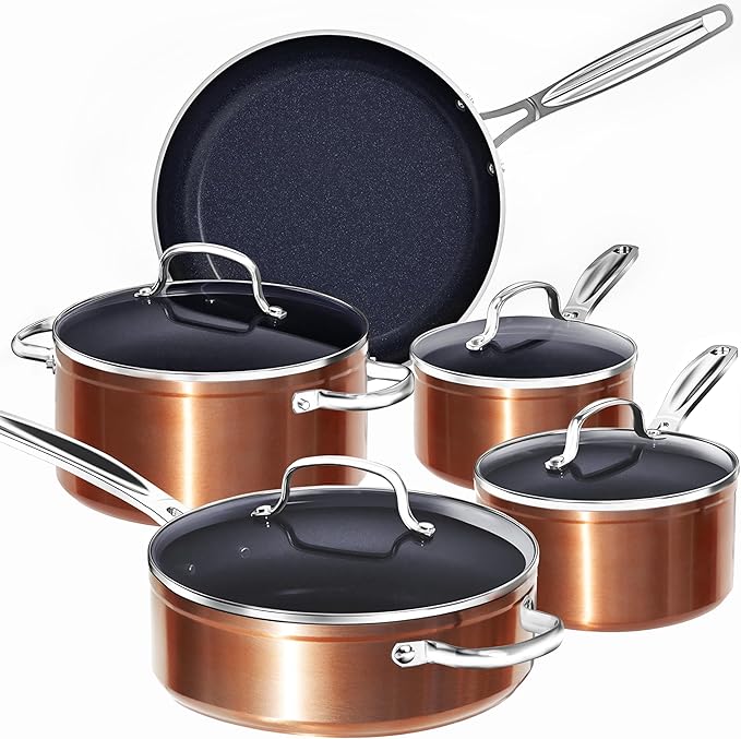 Nuwave 9pc Cookware Set Healthy Duralon Blue Ceramic Nonstick Coated, Diamond by NuWave