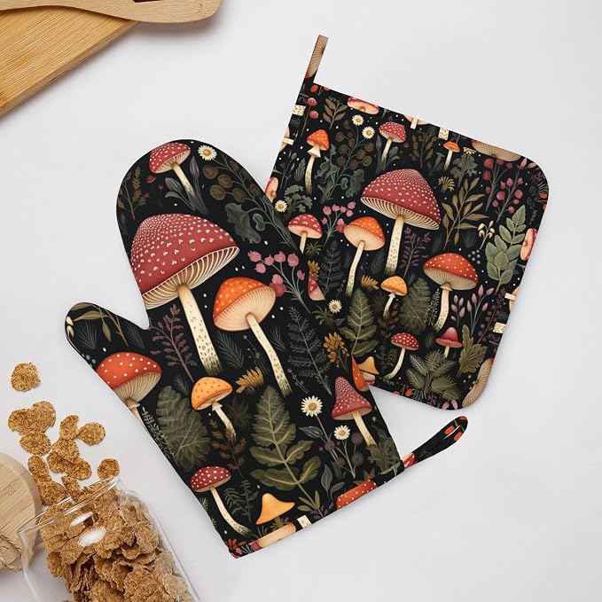 Oven Mitts and Pot Holders Mushroom Botanical Leaf Vintage Silicone Kitchen - Image 6