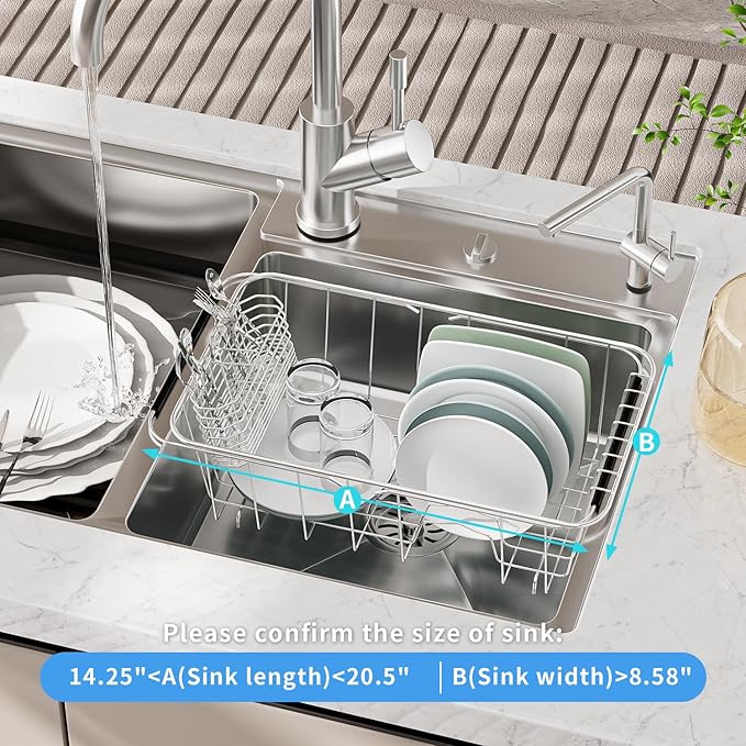 JAQ Over Sink Dish Drying Rack for Small Sink, Compact Expandable 14.25"–22.44" - Image 7