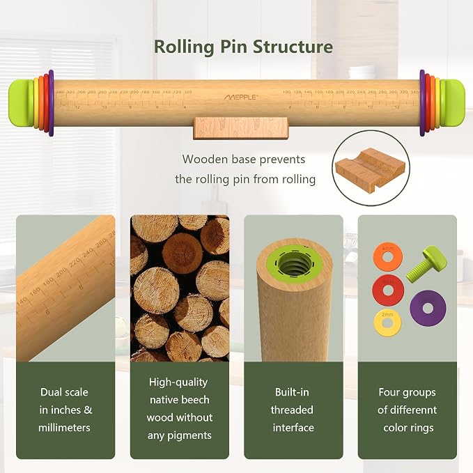 Rolling Pin with Thickness Rings - Image 7