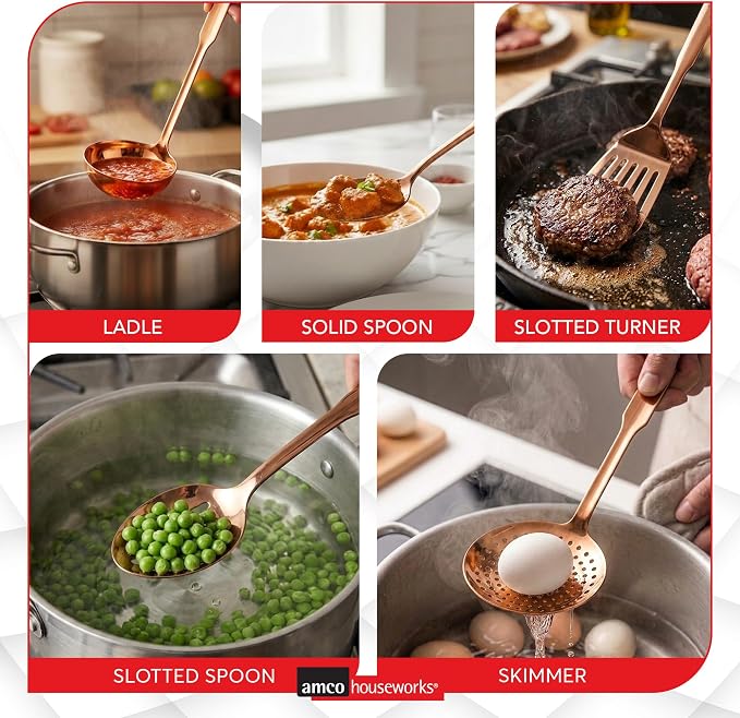 Amco 5-Piece Stainless Steel Cooking Utensil Set, Copper Finish - Image 6