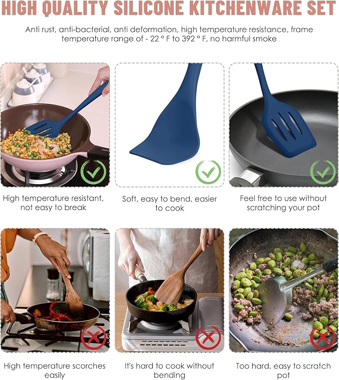 Kitchen Utensils Set-12 Pieces Silicone Cooking Utensils Set 392°F Heat - Image 3