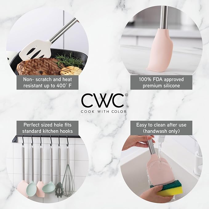 COOK WITH COLOR Silicone Cooking Utensils, Kitchen Utensil Set, Cooking Utensils - Image 2