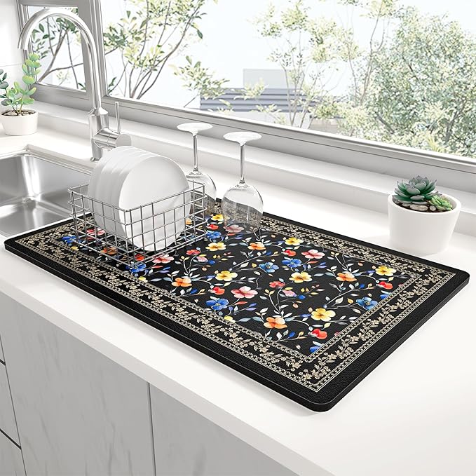 Rnivvi Dish Drying Mat for Kitchen Counter, 12 x 19" Cute Flower Theme Super by Rnivvi