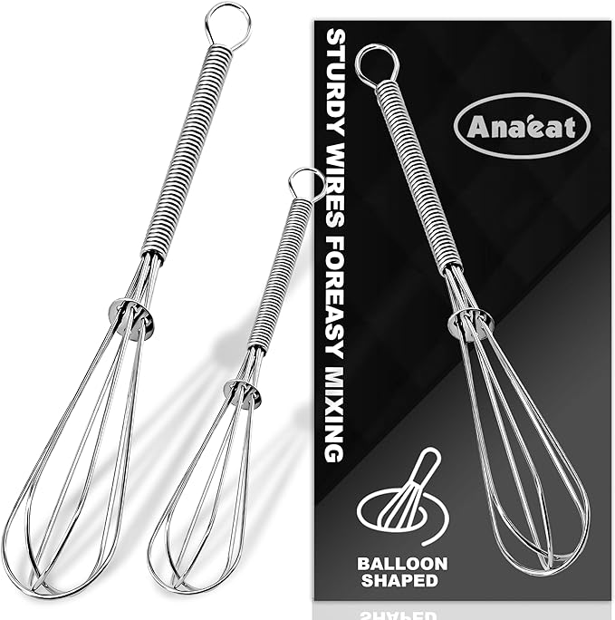 Anaeat Small Wire Whisk Set of 2, Portable Stainless Steel Kitchen Tiny Whisk & by Anaeat
