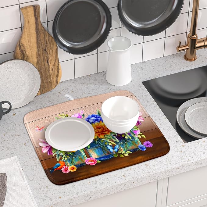 Colorful Flowers Dish Drying Mat - Image 6