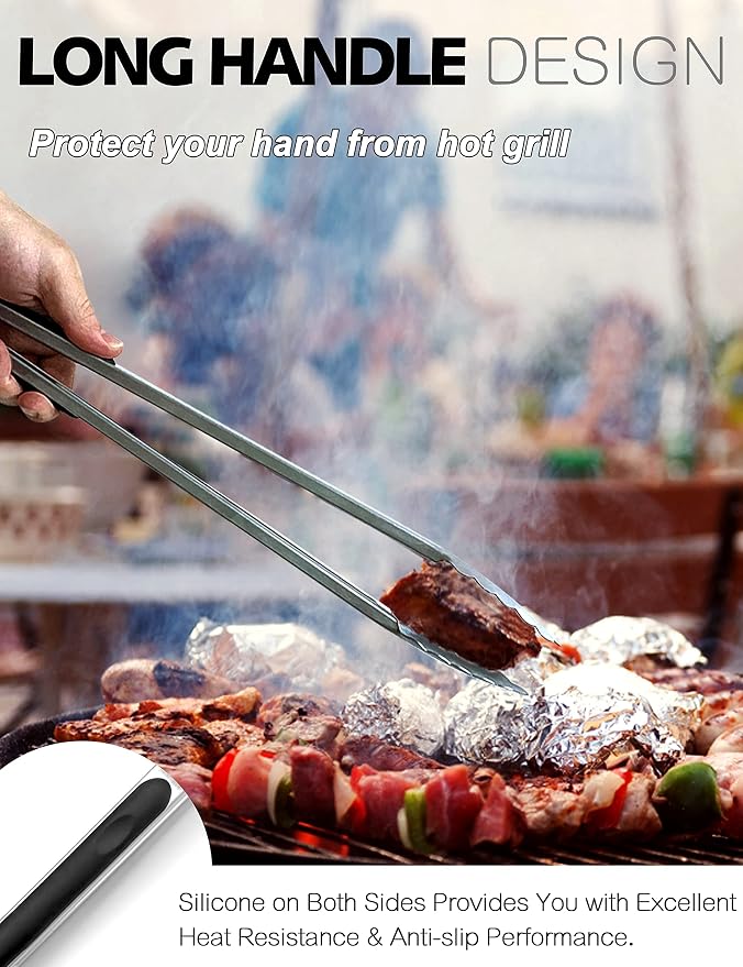 Anaeat Extra Long Stainless Steel Grilling Locking Tong, Cooking - Image 2