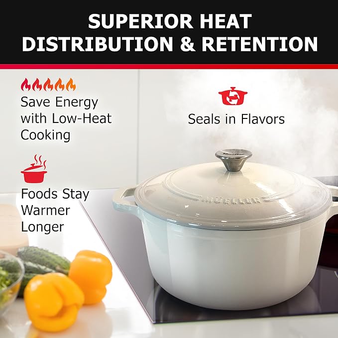 Mueller 6qt Enameled Cast Iron Dutch Oven, Heavy-Duty Casserole and Braiser Pan - Image 4