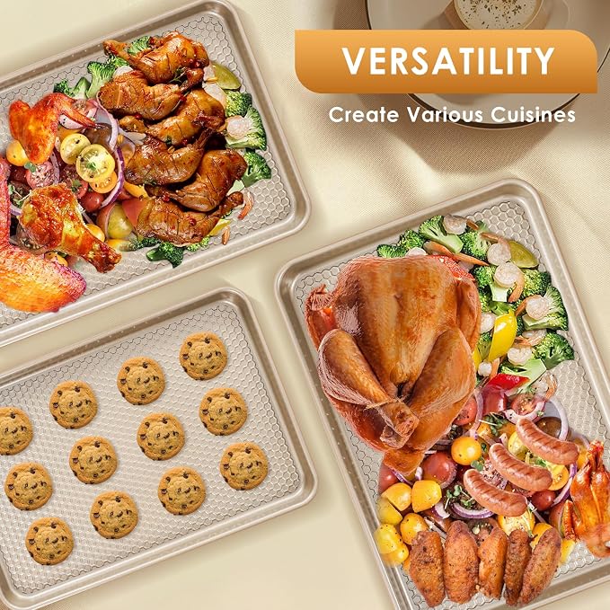 Baking Sheet Pan Set of 3, Nonstick Carbon Steel Cookie Sheets - Image 4