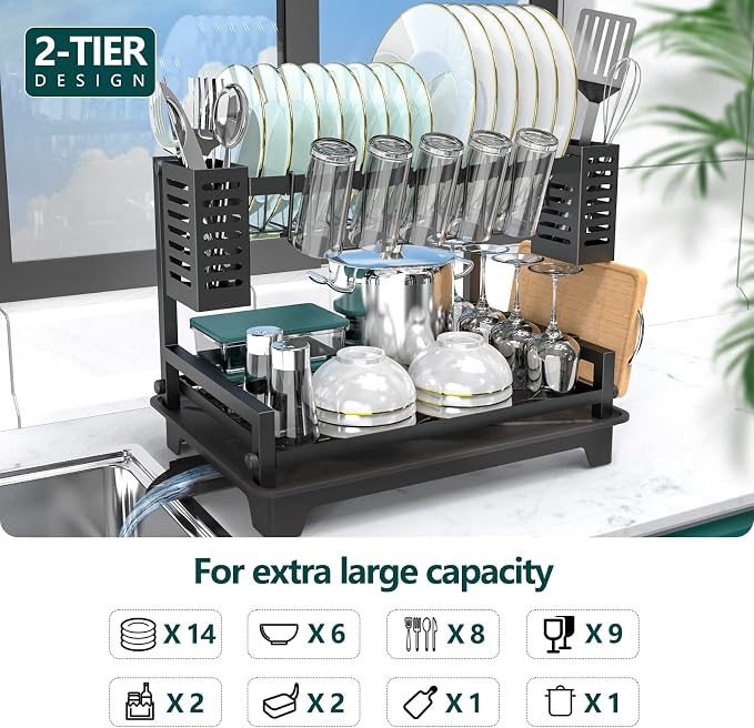 B-Land Dish Drying Rack: 2 Tier Dish Racks - Image 2